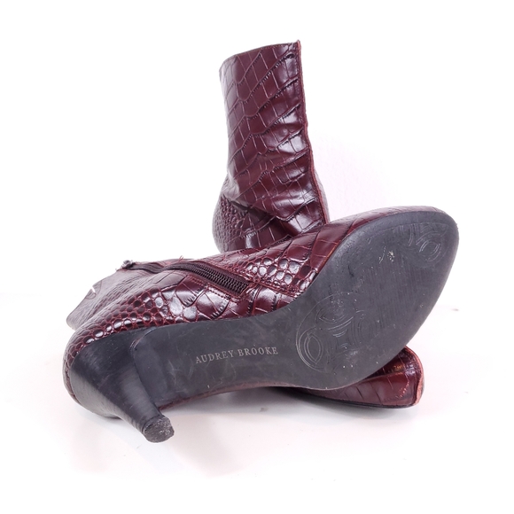 Audrey Brooke Burgundy/Wine Heeled Faux Alligator Boots - Picture 7 of 8